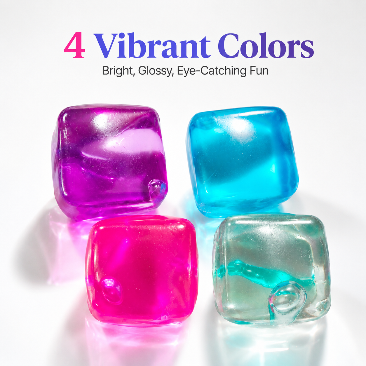 4-Piece Desk Squishy Stress Relief Toy Set - Pink, Purple, Blue & Green