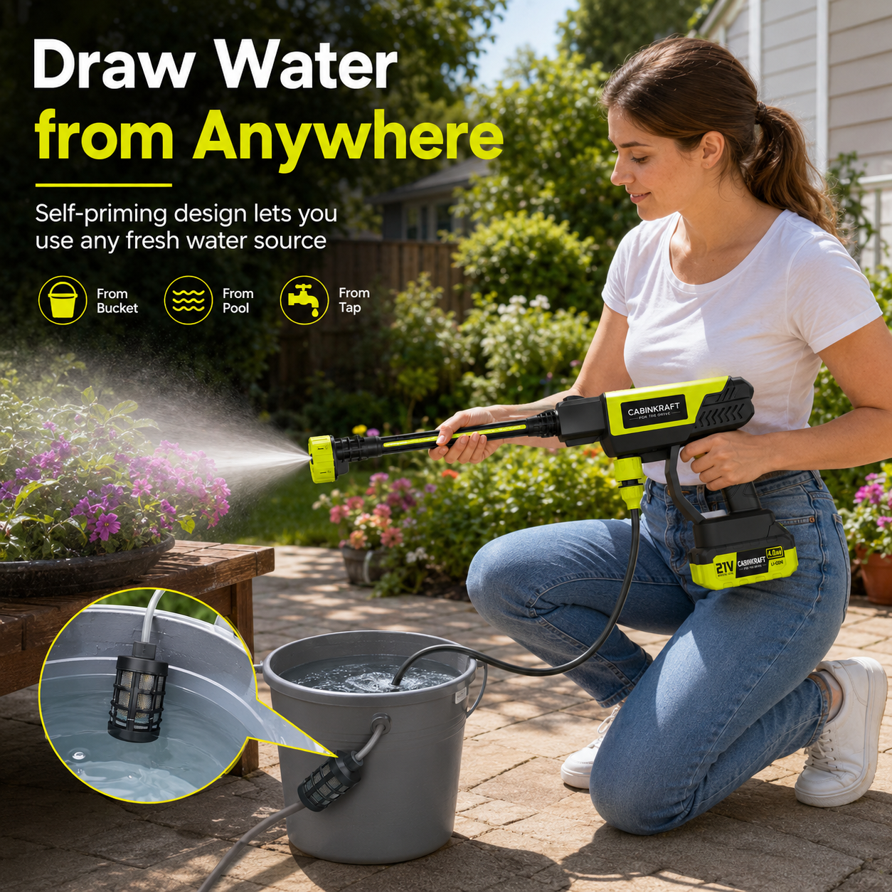 Pressure washer nozzle tip close-up — adjustable spray pattern